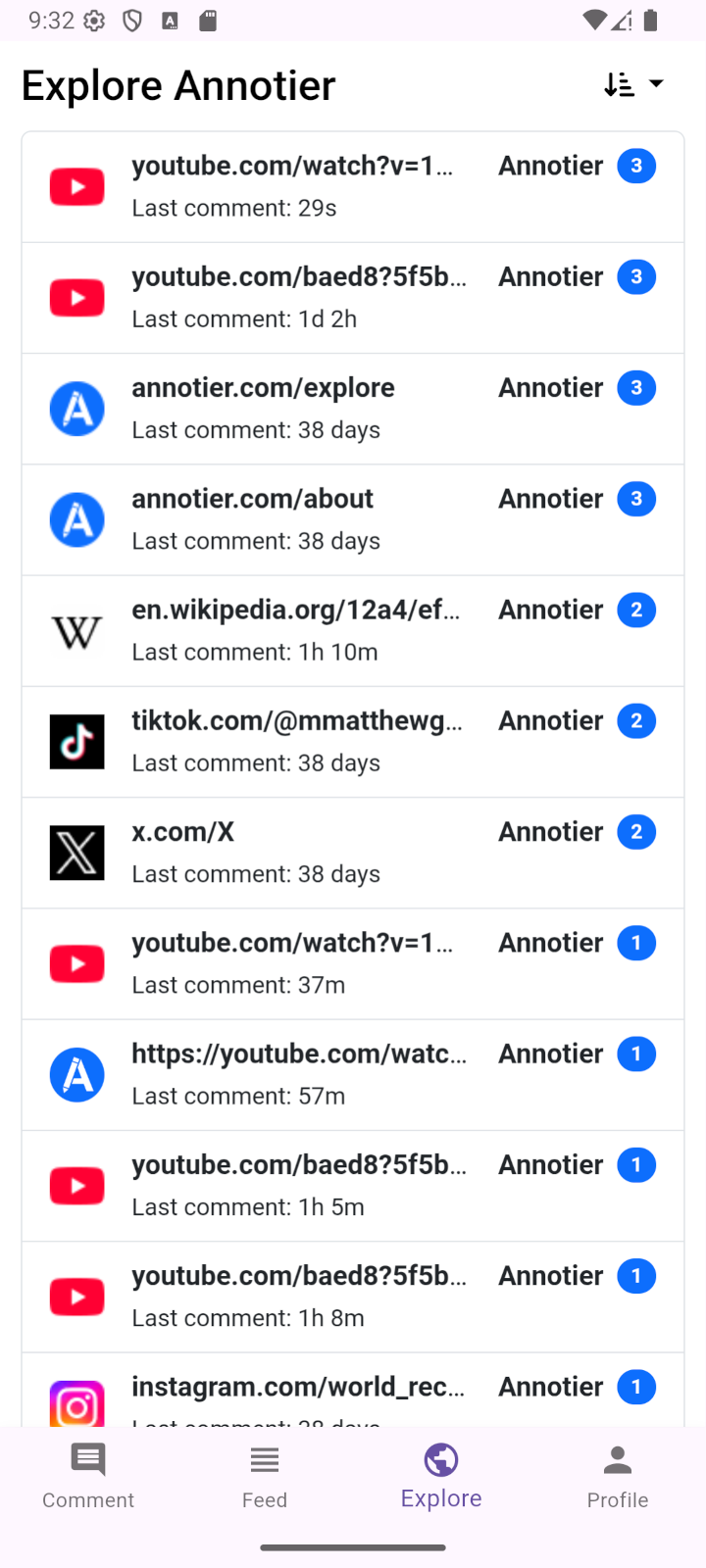 Annotier app interface showing the Explore page